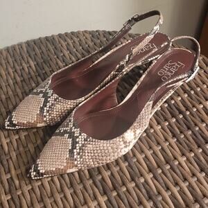 Franco Sarto Kate Womens 9 Snake Print Slingback Kitten Heel Shoes Pointed Toe